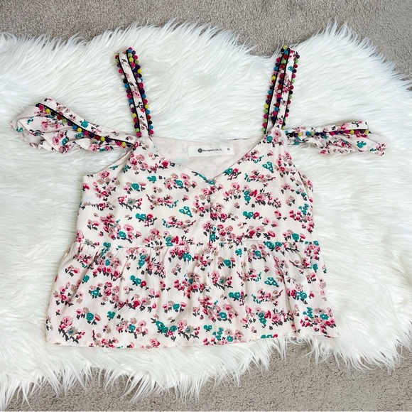 The Impeccable Pig Pom-Pom Floral Blouse with Off the Shoulder Detail - Picture 2 of 7